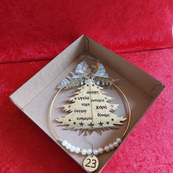 Χριστουγεννιατικο στεφάνι με μεγαλο δένδρο ευχών - στεφάνια, μέταλλο, στολίδια, δέντρο - 5