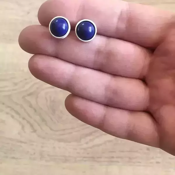 Χειροποίητα ασημένια σκουλαρίκια με πέτρα "Lapis Lazuli" - ασήμι, ημιπολύτιμες πέτρες, ασήμι 925, καρφωτά - 4