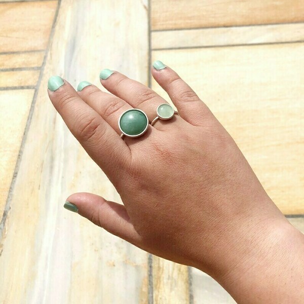 Χειροποίητο ασημένιο δαχτυλίδι με πέτρα "Aventurine” - ημιπολύτιμες πέτρες, minimal, αυξομειούμενα - 4