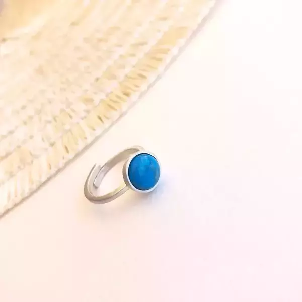 Χειροποίητο ασημένιο δαχτυλίδι με πέτρα "Turquoise Blue Howlite" - ημιπολύτιμες πέτρες, minimal, βεράκια, αυξομειούμενα