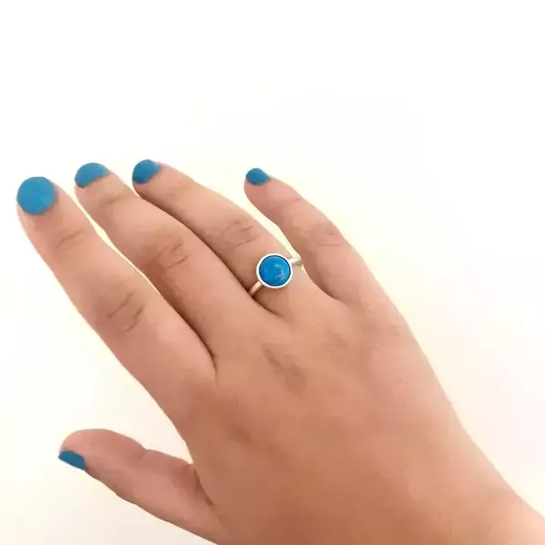 Χειροποίητο ασημένιο δαχτυλίδι με πέτρα "Turquoise Blue Howlite" - ημιπολύτιμες πέτρες, minimal, βεράκια, αυξομειούμενα - 2