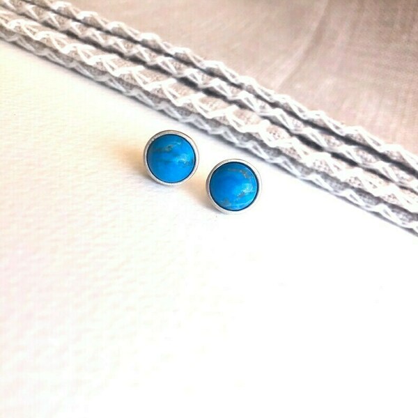 Χειροποίητα ασημένια σκουλαρίκια με πέτρα "Turquoise Blue Howlite" - ασήμι 925, χαολίτης, minimal, καρφωτά - 3
