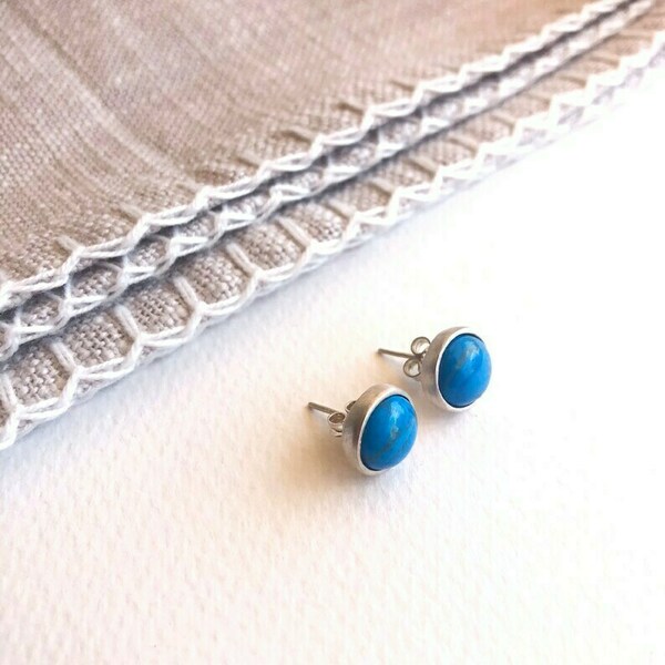 Χειροποίητα ασημένια σκουλαρίκια με πέτρα "Turquoise Blue Howlite" - ασήμι 925, χαολίτης, minimal, καρφωτά - 5