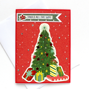 Χριστουγεννιάτικη κάρτα "Jingle all the way" - χαρτί, ευχετήριες κάρτες, δέντρο