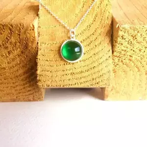 Χειροποίητο κολιέ με πέτρα "Emerald sea" - ασήμι, ημιπολύτιμες πέτρες, αλυσίδες, γυαλί, ασήμι 925