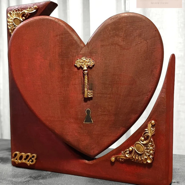 Επιτραπέζια Ξύλινη Καρδιά-Key-Μπορντό - ξύλο, vintage, καρδιά, χειροποίητα, διακοσμητικά - 2