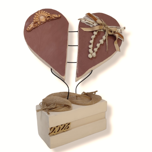 Επιτραπέζια Ξύλινη Καρδιά-Σάπιο μήλο - ξύλο, vintage, καρδιά, χειροποίητα, διακοσμητικά