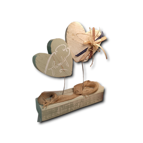 Επιτραπέζια Διπλή Ξύλινη Καρδία-Μέντα/Μπέζ - ξύλο, καρδιά, χειροποίητα, διακοσμητικά