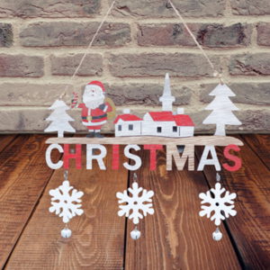 Ξυλινο Χριστουγεννιατικο κρεμαστο διακοσμητικο τοιχου -το Χωριο του Αη Βασιλη- - ξύλο, σπίτι, διακοσμητικά, άγιος βασίλης - 3