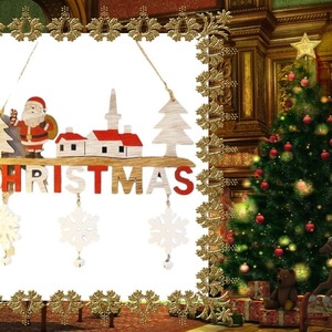 Ξυλινο Χριστουγεννιατικο κρεμαστο διακοσμητικο τοιχου -το Χωριο του Αη Βασιλη- - ξύλο, σπίτι, διακοσμητικά, άγιος βασίλης - 2