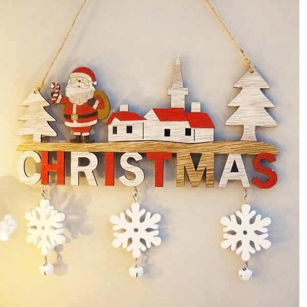 Ξυλινο Χριστουγεννιατικο κρεμαστο διακοσμητικο τοιχου -το Χωριο του Αη Βασιλη- - ξύλο, σπίτι, διακοσμητικά, άγιος βασίλης - 4