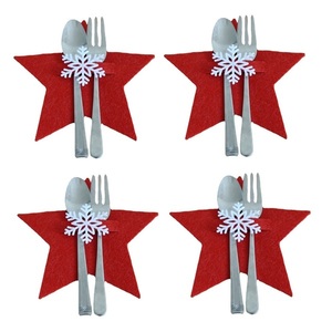 Σετ 4 θηκες για μαχαιροπηρουνα -Χριστουγεννιατικο Αστερι με Χιονονιφαδα- απο κοκκινη τσοχα - αστέρι, χριστουγεννιάτικα δώρα, είδη κουζίνας, μαλλί felt