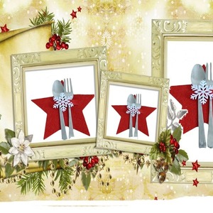 Σετ 4 θηκες για μαχαιροπηρουνα -Χριστουγεννιατικο Αστερι με Χιονονιφαδα- απο κοκκινη τσοχα - αστέρι, χριστουγεννιάτικα δώρα, είδη κουζίνας, μαλλί felt - 2