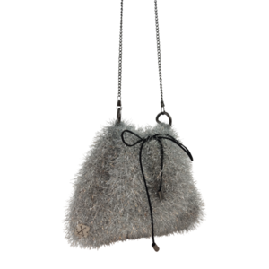 Πλεκτή τσάντα-πουγκί Valentine's (ασημί) - νήμα, ώμου, πουγκί, βαλεντίνος, αγ. βαλεντίνου - 2