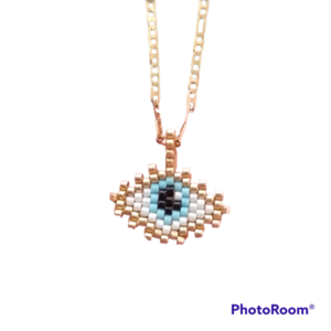 Evil eye necklace - μάτι, χάντρες, miyuki delica, ατσάλι, μενταγιόν