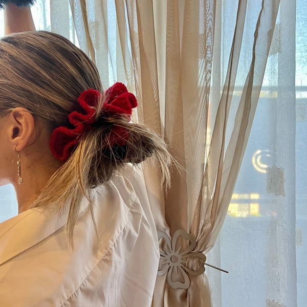 Scrunchie Πλεκτό Κόκκινο - μαλλί, νήμα, λαστιχάκια μαλλιών - 3