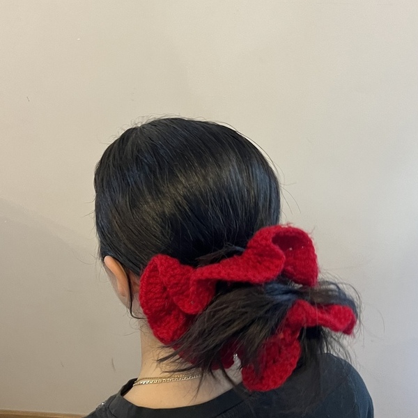 Scrunchie Πλεκτό Κόκκινο - μαλλί, νήμα, λαστιχάκια μαλλιών - 4