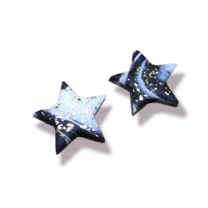 Σκουλαρίκια studs ασπρόμαυρα αστέρια - αστέρι, πηλός, καρφωτά, μικρά, χριστουγεννιάτικα δώρα - 2