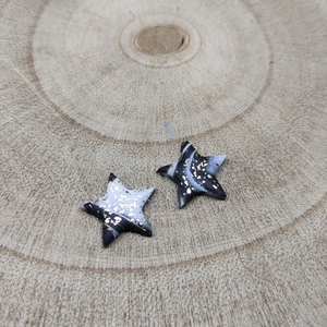 Σκουλαρίκια studs ασπρόμαυρα αστέρια - αστέρι, πηλός, καρφωτά, μικρά, χριστουγεννιάτικα δώρα - 3