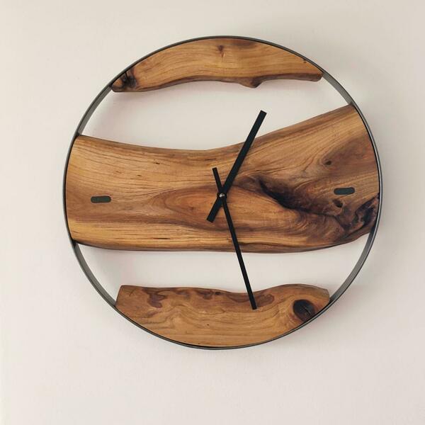 Ρολόι τοίχου "Ulme"κατασκευασμένο από μέταλλο και ξύλο - ξύλο, τοίχου, χειροποίητα, ξύλινα διακοσμητικά τοίχου - 2