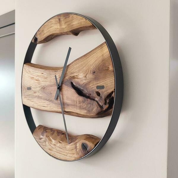 Ρολόι τοίχου "Ulme"κατασκευασμένο από μέταλλο και ξύλο - ξύλο, τοίχου, χειροποίητα, ξύλινα διακοσμητικά τοίχου - 3