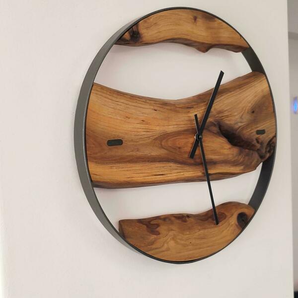 Ρολόι τοίχου "Ulme"κατασκευασμένο από μέταλλο και ξύλο - ξύλο, τοίχου, χειροποίητα, ξύλινα διακοσμητικά τοίχου - 4
