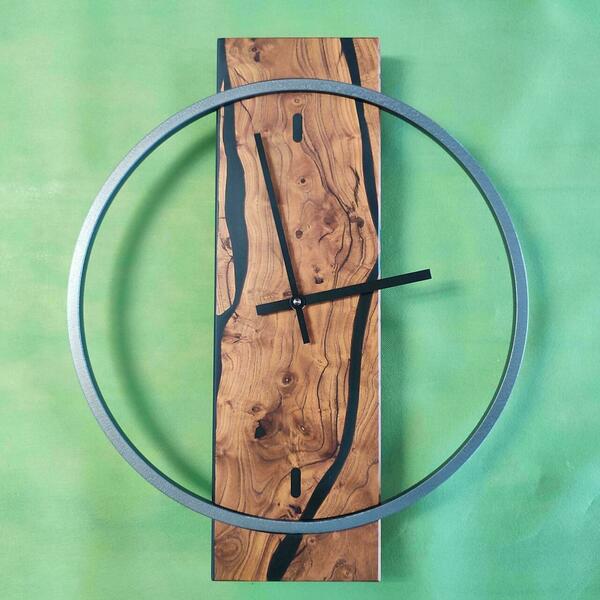 Ρολόι τοίχου " Lava " κατασκευασμένο από μέταλλο και ξύλο - ξύλο, τοίχου, χειροποίητα, διακοσμητικά - 5