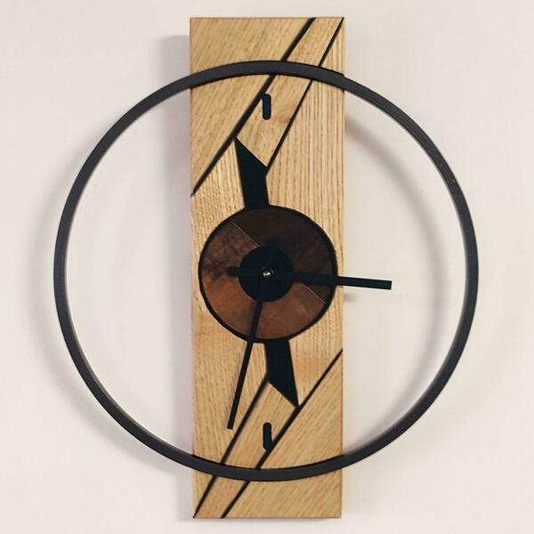 Ρολόι τοίχου "Orbit" κατασκευασμένο από μέταλλο και ξύλο και υγρό γυαλι. - ξύλο, τοίχου, χειροποίητα, διακοσμητικά - 2