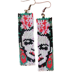 Σκουλαρίκια Frida Kahlo - γυαλί, χάντρες, κρεμαστά, μεγάλα, γάντζος