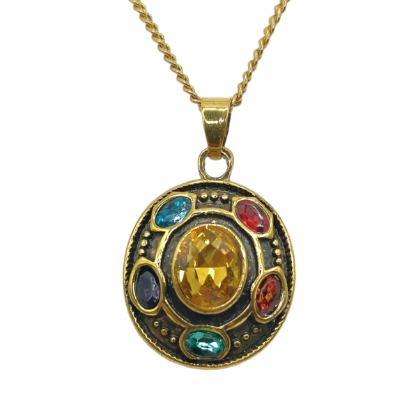 Χρυσό κολιέ με Infinity stones εμπνευσμένο από Avengers - ορείχαλκος, φθηνά, μενταγιόν