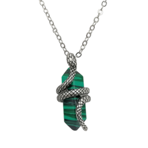 Ανδρικό κολιέ πράσινο με ασημί αλυσίδα και φίδι - ορείχαλκος, μακριά, μενταγιόν