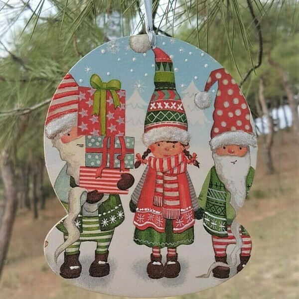 Χριστουγεννιάτικο Στολίδι 15x13 cm Βοηθοί του Αγ.Βασίλη - ξύλο, χιονονιφάδα, χριστουγεννιάτικα δώρα, στολίδια, μπάλες - 2