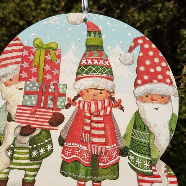 Χριστουγεννιάτικο Στολίδι 15x13 cm Βοηθοί του Αγ.Βασίλη - ξύλο, χιονονιφάδα, χριστουγεννιάτικα δώρα, στολίδια, μπάλες - 3