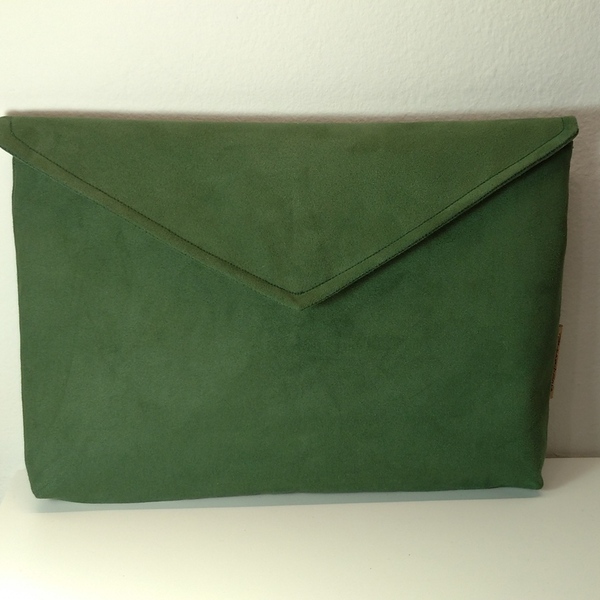 Γυναικεία τσάντα φάκελος Σουετ Πράσινος με μαγνητικό κούμπωμα. Anifantou - ύφασμα, φάκελοι, χειρός, βραδινές - 2