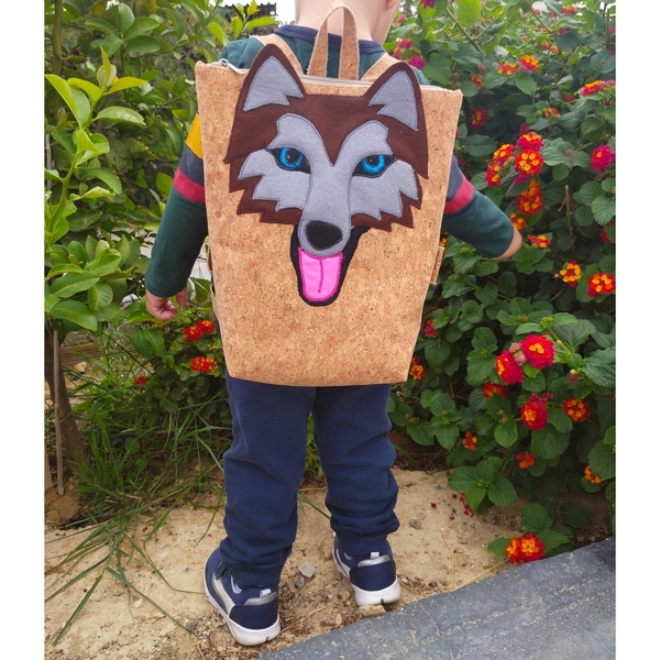 Παιδική τσάντα πλάτης Husky, από φελλό. Anifantou - πλάτης, σκυλάκι, all day, φελλός, τσαντάκια - 3
