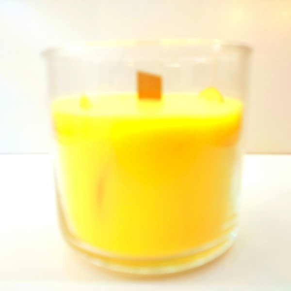 Κερί αρωματικό κίτρινου χρώματος με άρωμα πορτοκάλι σε γυάλινο ποτήρι 10εκΧ10εk - αρωματικά κεριά - 2