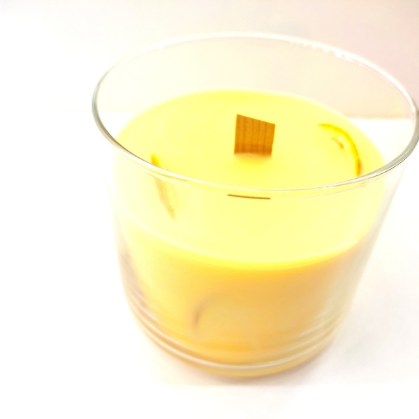 Κερί αρωματικό κίτρινου χρώματος με άρωμα πορτοκάλι σε γυάλινο ποτήρι 10εκΧ10εk - αρωματικά κεριά - 3