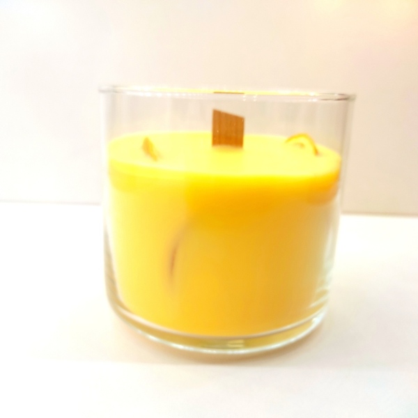 Κερί αρωματικό κίτρινου χρώματος με άρωμα πορτοκάλι σε γυάλινο ποτήρι 10εκΧ10εk - αρωματικά κεριά - 4