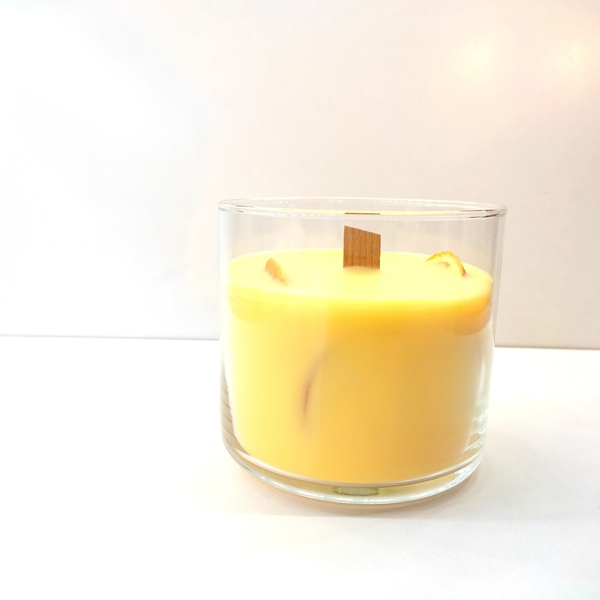 Κερί αρωματικό κίτρινου χρώματος με άρωμα πορτοκάλι σε γυάλινο ποτήρι 10εκΧ10εk - αρωματικά κεριά - 5