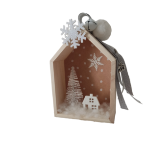 Ξύλινο χριστουγεννιάτικο σπιτάκι "white Christmas" - 12*8,5*4 εκατοστά - ξύλο, σπίτι, γούρια, δέντρο