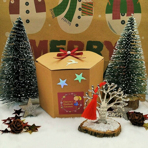 Γούρι 2023 - Μεταλλικό δέντρο ζωής με ευχές (ασημί) - επιτραπέζιο στρογγυλό - ξύλο, μέταλλο, χριστουγεννιάτικα δώρα, γούρια, δέντρο - 5