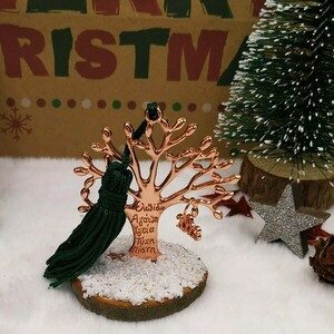 Γούρι 2023 - Μεταλλικό δέντρο ζωής με ευχές (ροζ χρυσό) - πράσινη φούντα - ξύλο, μέταλλο, διακοσμητικά, χριστουγεννιάτικα δώρα, δέντρο - 3