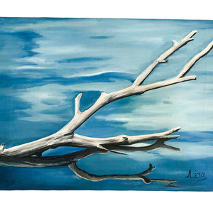 Πίνακας ζωγραφικής σε καμβά «κλαδί στη θάλασσα». - Διαστάσεις: 30*39,5 εκ. - ζωγραφισμένα στο χέρι, πίνακες & κάδρα, πίνακες ζωγραφικής - 2