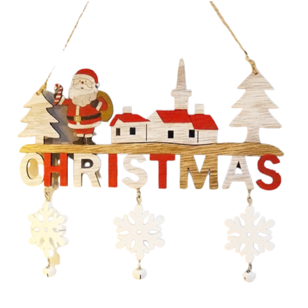 Γουρι 2024 , Ξυλινο Χριστουγεννιατικο κρεμαστο διακοσμητικο τοιχου -το Χωριο του Αη Βασιλη-- - ξύλο, σπίτι, χριστουγεννιάτικα δώρα, άγιος βασίλης, γούρια - 4