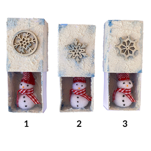 Χειροποίητο Χριστουγεννιάτικο διακοσμητικό Χιονονιφάδα και χιονάνθρωπος σε σπιρτόκουτο 5.3x3.5x1.7εκ - χαρτί, διακοσμητικά, χιονονιφάδα, χριστουγεννιάτικα δώρα