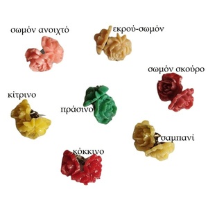 Σκουλαρίκια "τρανταφυλλάκια" από ρητίνη σε σετ των 3 τεμ. (από 7 χρώματα) - πλαστικό, λουλούδι, καρφωτά, μικρά, καρφάκι - 4