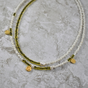 Κολιέ διπλό με φλουριά - μαργαριτάρι, επιχρυσωμένα, κοντά, φλουριά, seed beads - 2