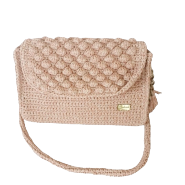 Τσάντα πλεκτή χειροποίητη χρώμα ροζ με ασημένια στοιχεία και δέρμα - δέρμα, ώμου, πλεκτές τσάντες, μικρές