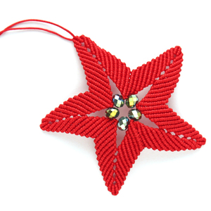 Μακραμέ Χριστουγεννιάτικο στολίδι κόκκινο αστέρι - νήμα, αστέρι, στολίδια - 4