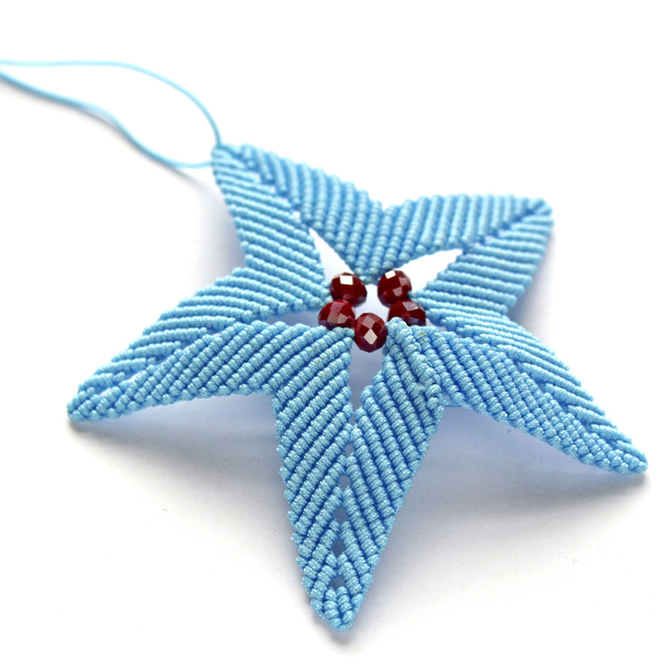 Μακραμέ Χριστουγεννιάτικο στολίδι θαλασσί αστέρι - νήμα, αστέρι, στολίδια - 2